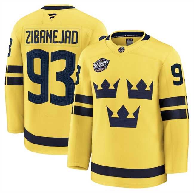 Mens Sweden #93 Mika Zibanejad Yellow 2025 4 Nations Face-Off Premium Stitched Jersey Dzhi->2025 4 nations face-off->NHL Jersey